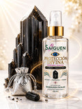 Perfume áurico PROTECCIÓN DIVINA de Saiguen Natural Frequencies con turmalina negra, frasco de 60 ml